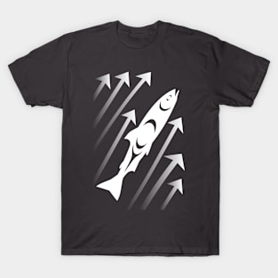 Salmon Arrow Upwards design by Ostwelve (in white) T-Shirt